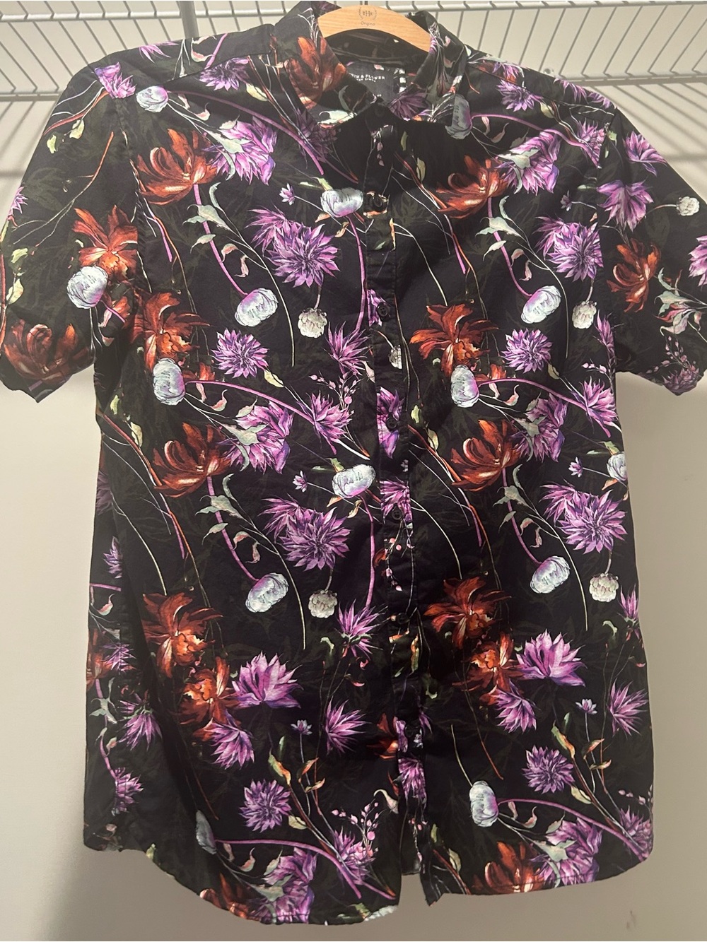 Denim & Flower Ricky Singh Black Floral Hawaiian Men’s Shirt M